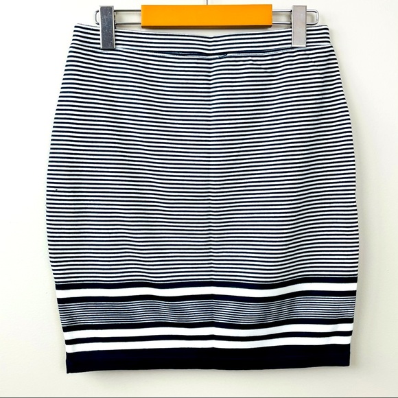 Navy and white cotton stretchy pencil skirt - Picture 1 of 4